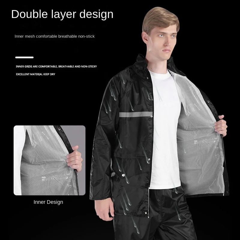 Thickened PVC Split Waterproof Raincoat For Men's Motorcycle Impermeable Rain Jacket Pants Suit Protective Rainwear