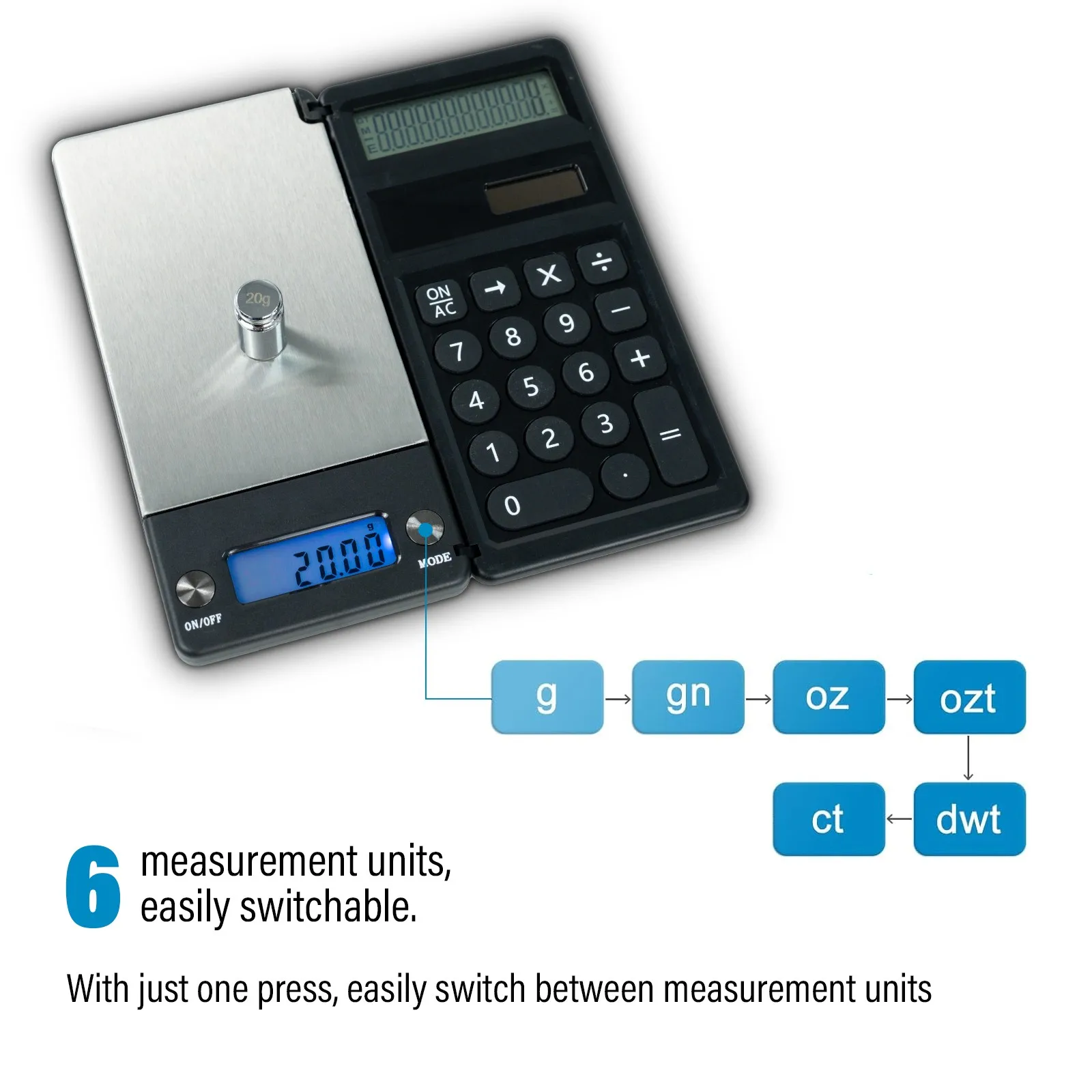 2 in 1 Digital Pocket Scale with Calculator High Precision Jewelry Scale 6 Units Mini Electronic Weighing Scale for Gold Coin
