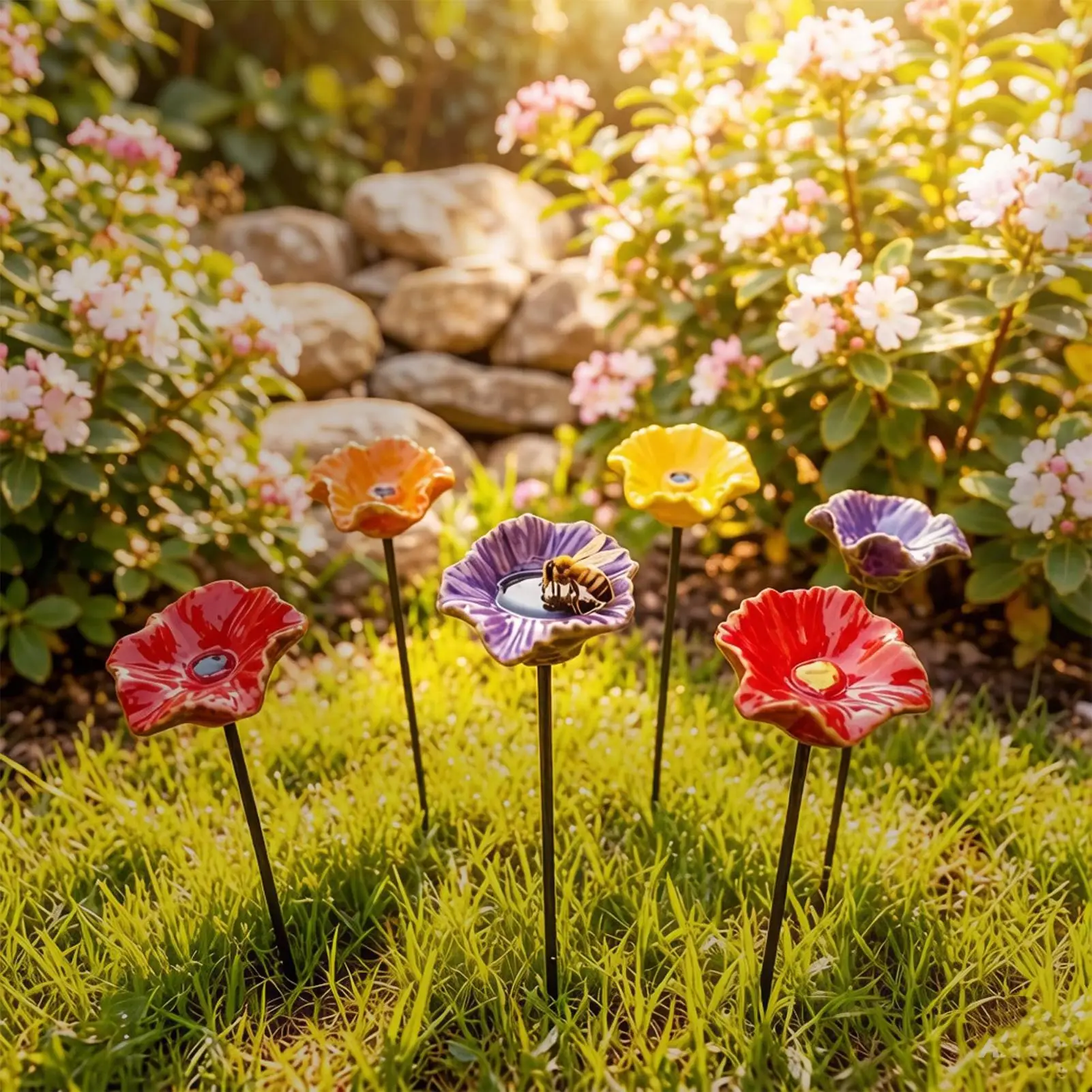 Mini Handmade Pollinator Watering Station Flower Bee Feeder Butterfly Bird Bath Outdoor Garden Stake Yard Art Home Decor Gift