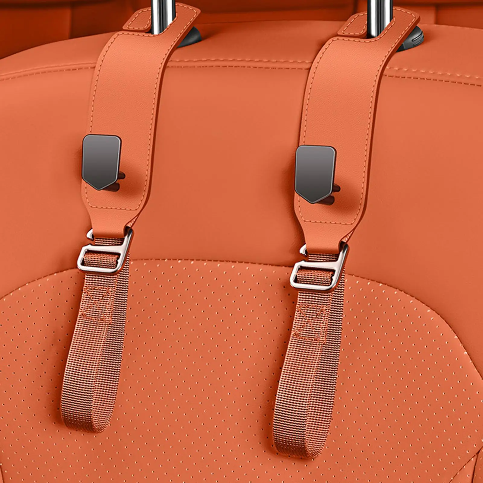

PU Leather Car Headrest Hooks 2pcs Space Saving Storage Keeps Vehicle Tidy for Handbag Hat Coat, Commute & Road Trips