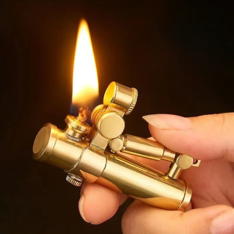High Quality Vintage Automatic Machinery Creative Brass Trench Kerosene Gasoline Lighter Funny Unusual Gift With box