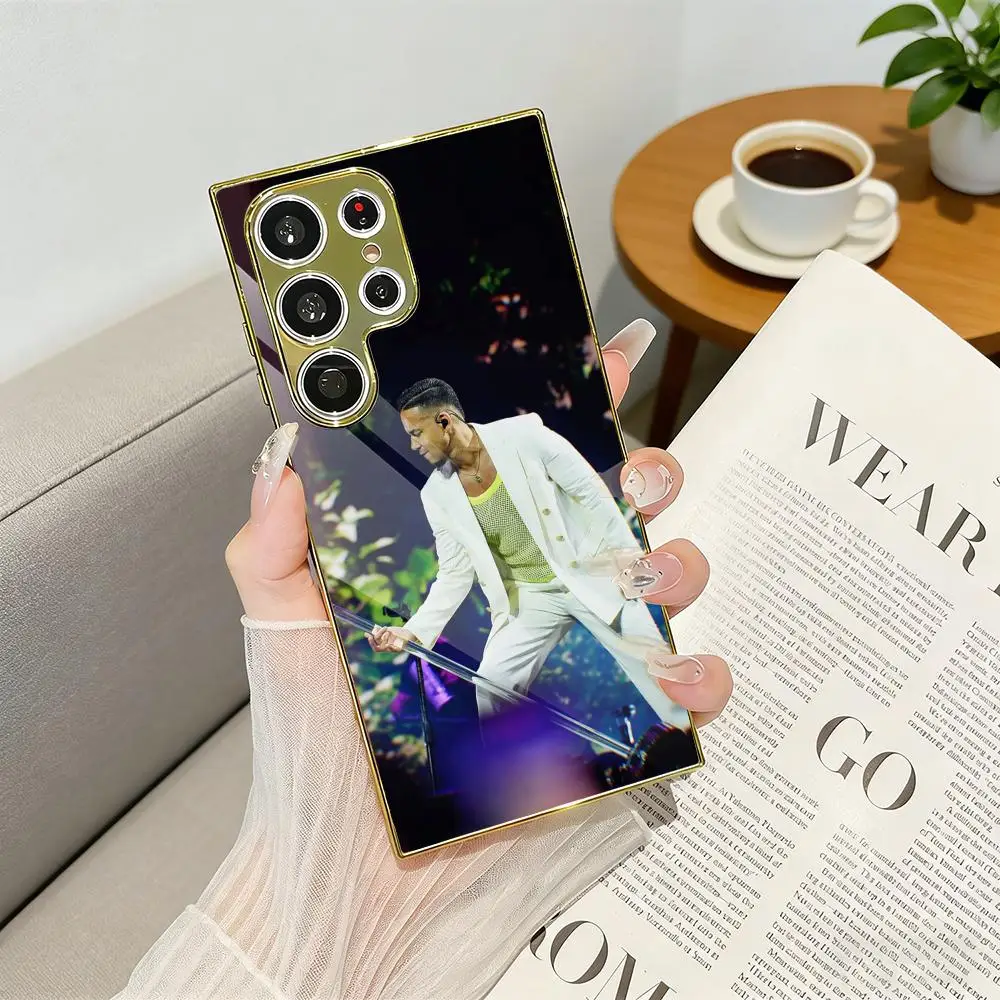 R-Romeo S-Santos Singer Phone Case Luxury Electroplated Metal Frame Phone Case for Samsung S25 S24 S23 Ultra Slim Cover