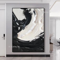 Large Heavy Textured Thick Acrylic 3D Abstract Black White Oil Painting Canvas Picture Wall Art Hand Painted Unframed Artwork