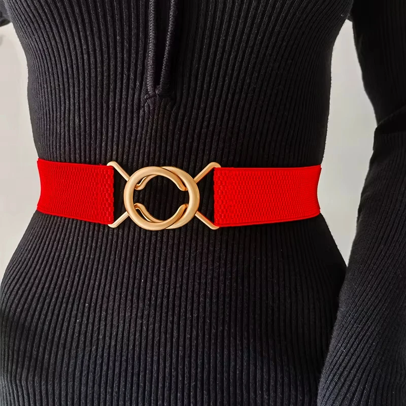 حزام نسائي بإبزيم ذو حلقة واحدة بسيط وأنيق مع فستان بحزام خصر بقصة ضيقة