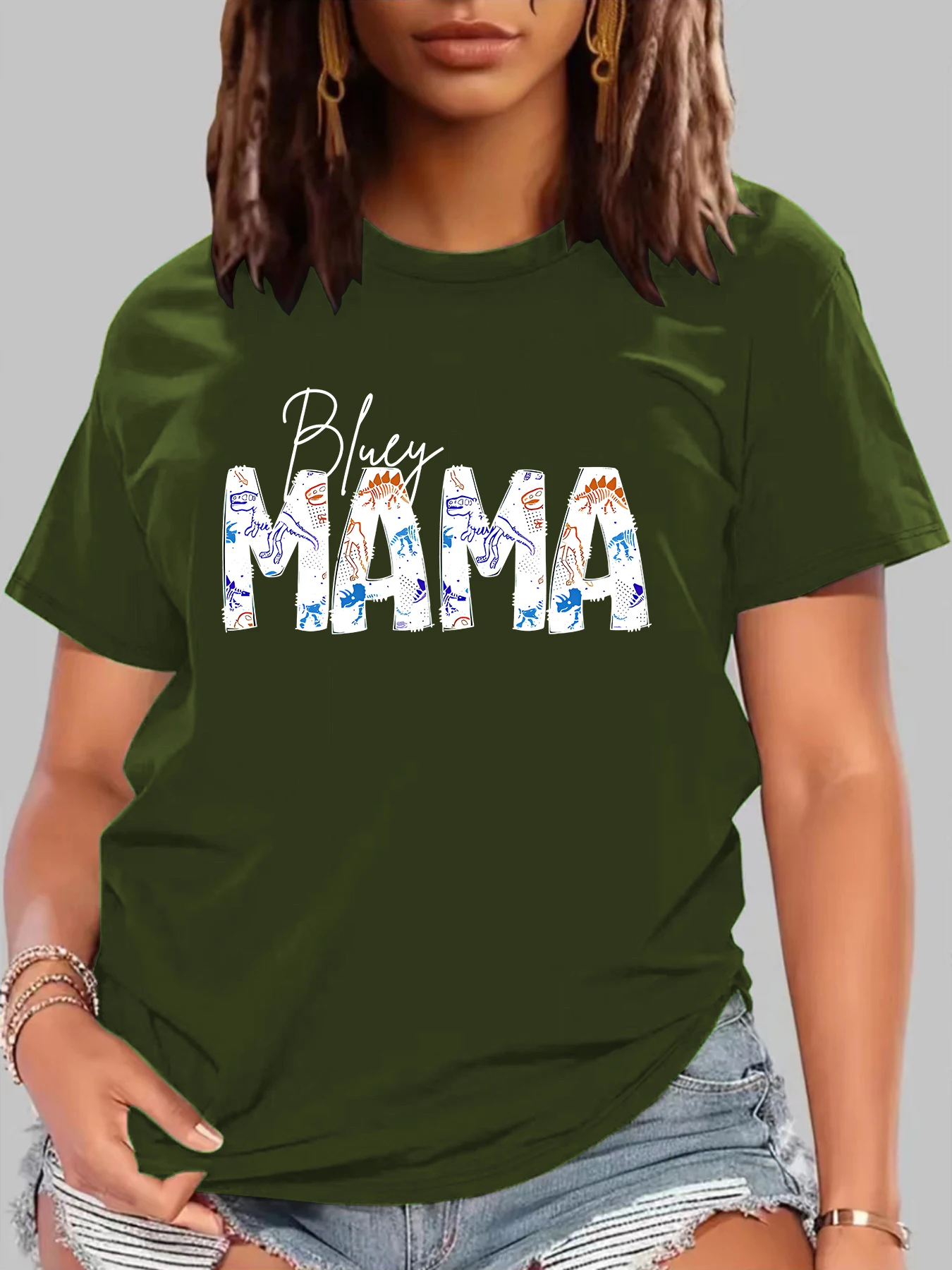 Bluey Mama Print T-shirt New Short Sleeve Casual Ladies Fashion Female Tee Tops Spring & Summer O-Neck T Shirts Women\'s Clothing