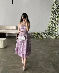 Flora Dress Purple A-line Boat Neck Party Dress Pleated Off Shoulder Ruffles Prom Gown Women Evening Dresses vestidos de gala