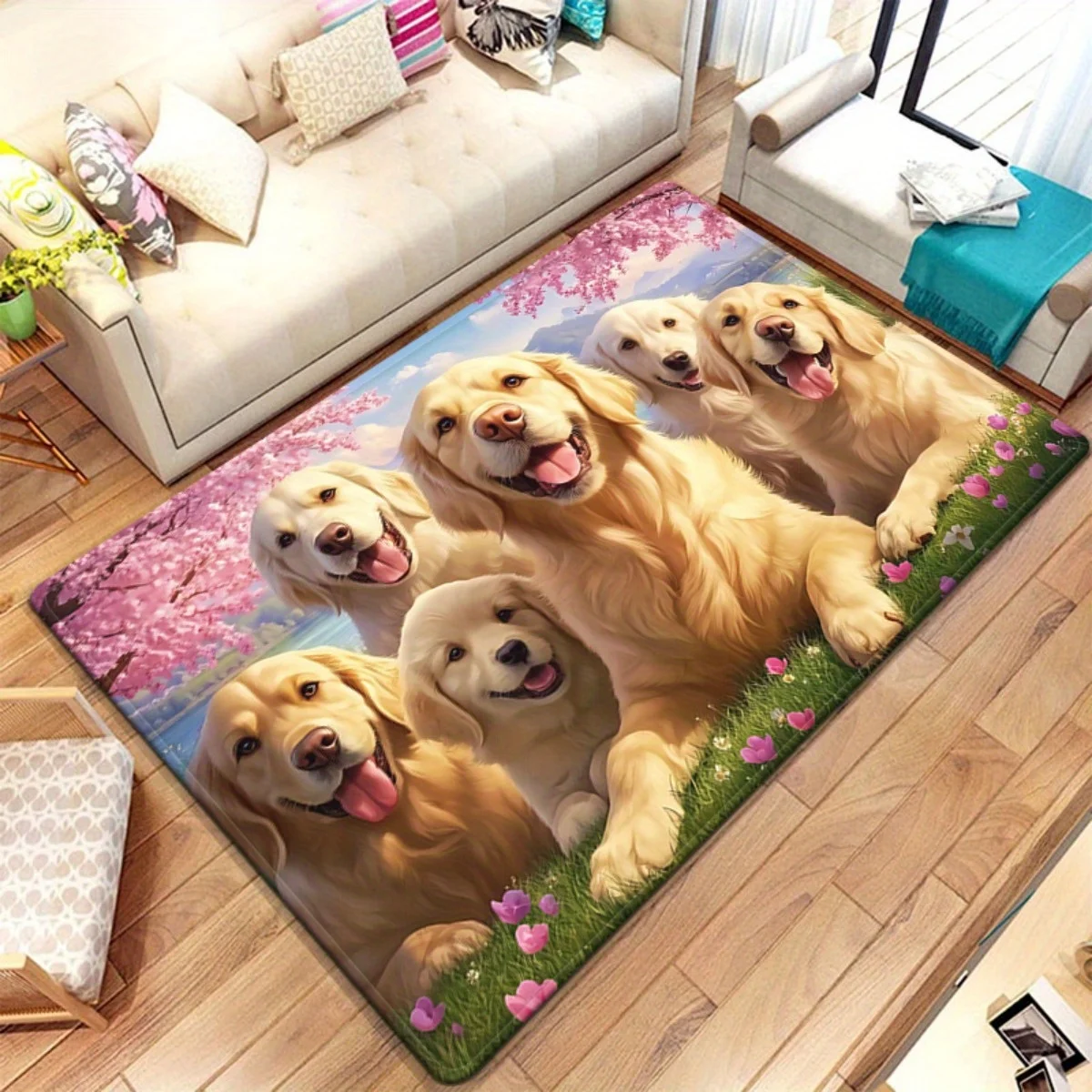 سجادة مخملية كريستالية مطبوعة على شكل كلب مسترد ذهبي، ديكور منزلي لطيف لمحبي الحيوانات الأليفة، سجادة أرضية تحت عنوان الحيوانات لغرفة المعيشة #1