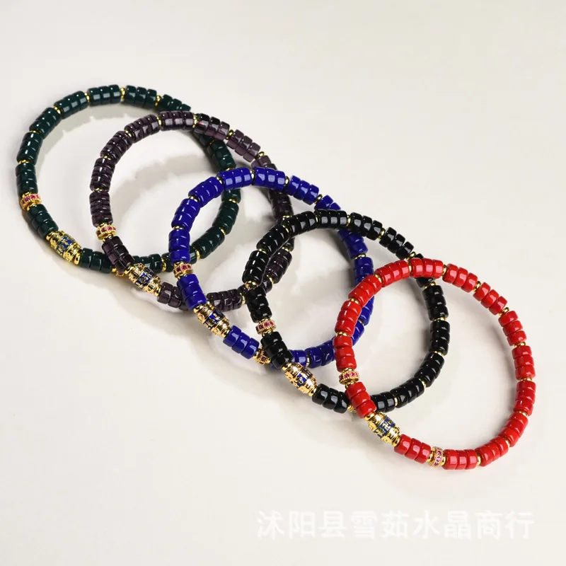 2026 Lucky Light Luxury Shimba Colored Glaze Prayer Wheel Five Elements Five Color Multi Treasure Handstring Exquisite Fashion B
