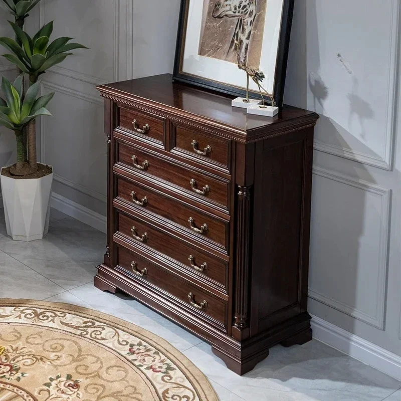 all solid wood chest cabinet retro walnut luxury multi-drawer locker six chest cabinet storage cabinet