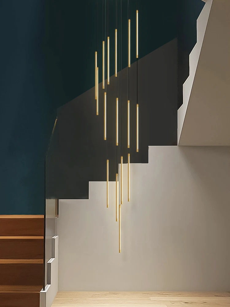 Minimalist Chandelier Slender Staircase Lamp Modern Family Penthouse Apartment Lamps LED Hanging Lamps Home Decorative Lights