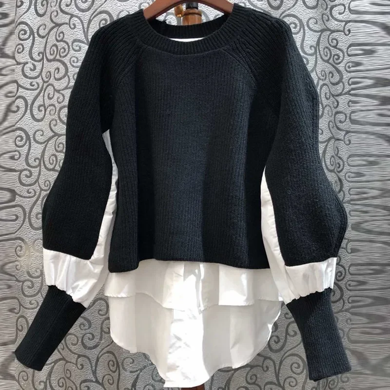 2021 Autumn and Winter New Fashion Sweater Women Pullover Long Sleeve Lantern Sleeve Round Neck Wild Loose Sweater