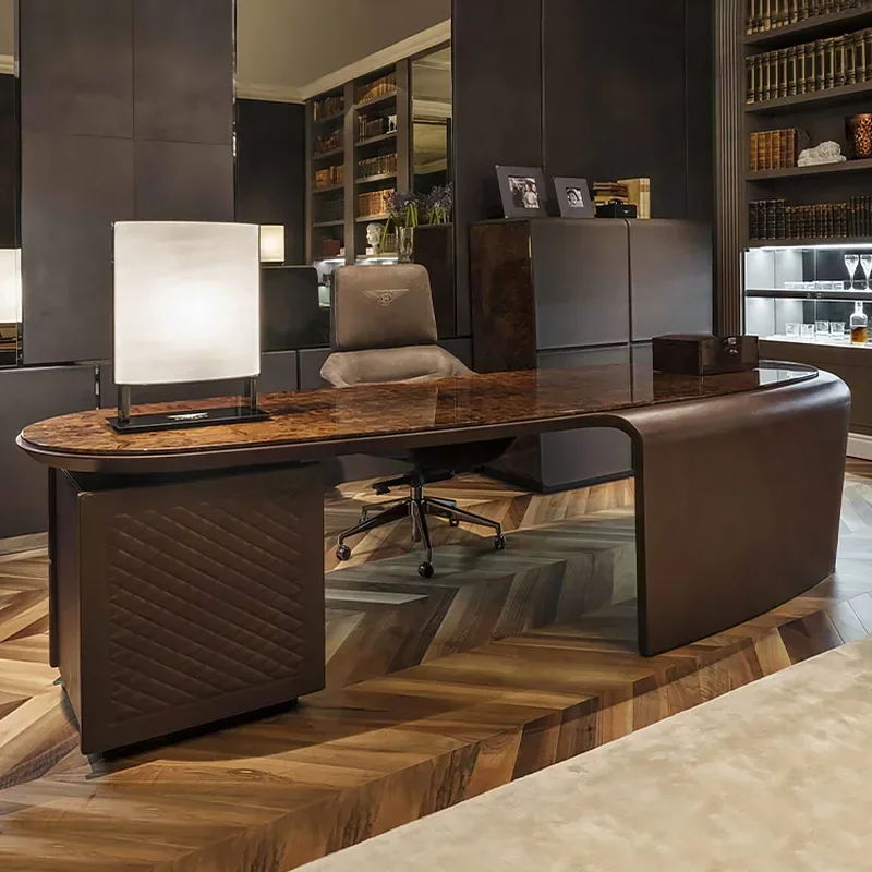 Modern light luxury corner desk Italian luxury fashion boss bookcase combination