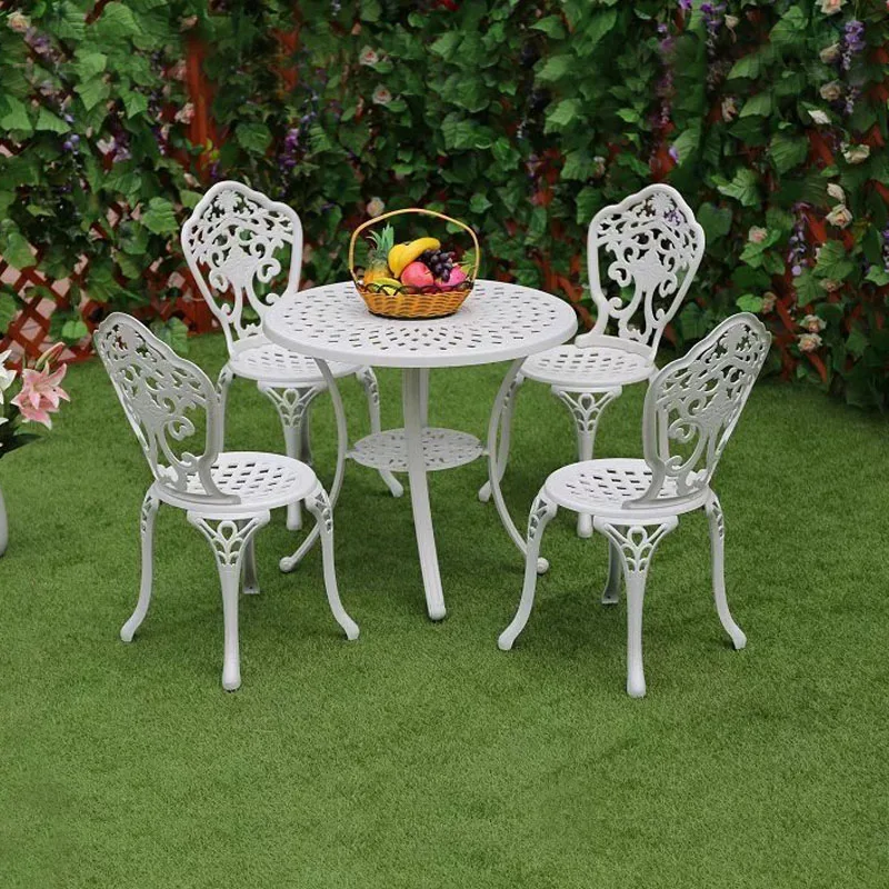 Cast Aluminum Balcony Metal Outdoor Furniture 3 Three Piece Set Terrace Round Table Tea Coffee Table and Chair Garden Bistro Set