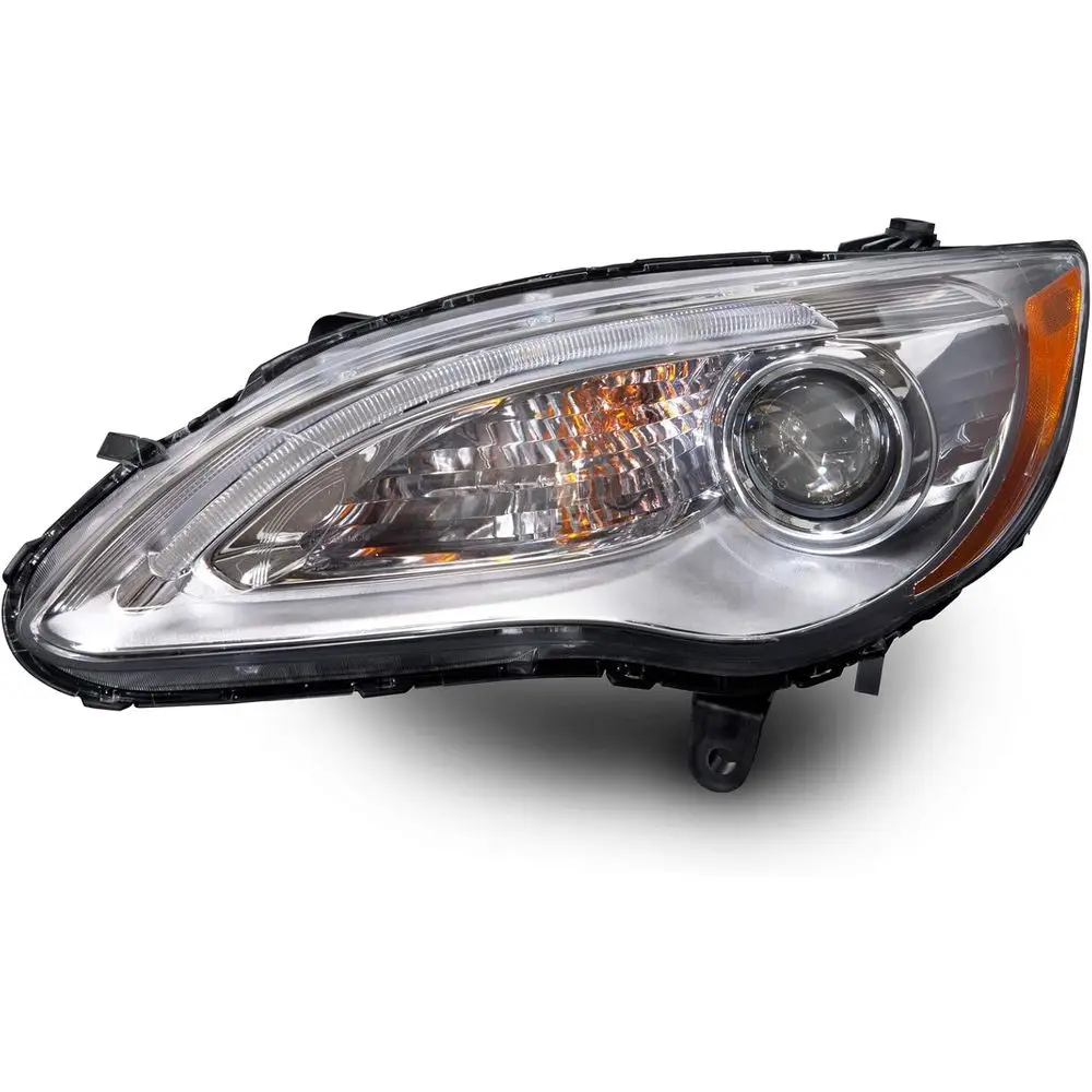 Headlight Compatible with Chrysler 200 2011-2014 Sedan Chrome Housing Halogen Projector Includes Left Driver Side Headlamp Assem