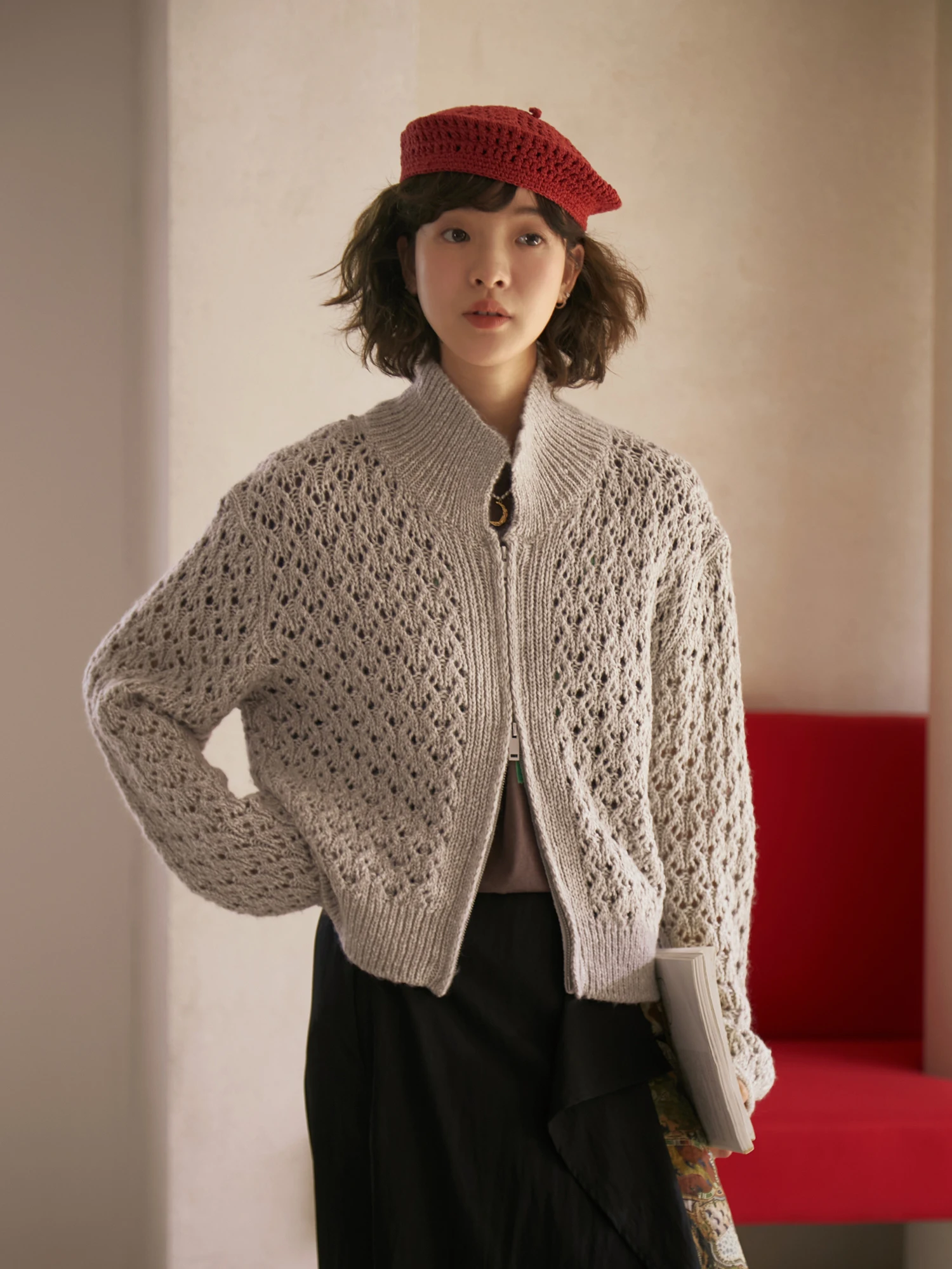 

Вязаный свитер VIMIE2026 в винтажном стиле, ажурный, с коротким и длинным рукавом, женский, однотонный, открытый кардиган из мягкой хлопковой смеси, весна