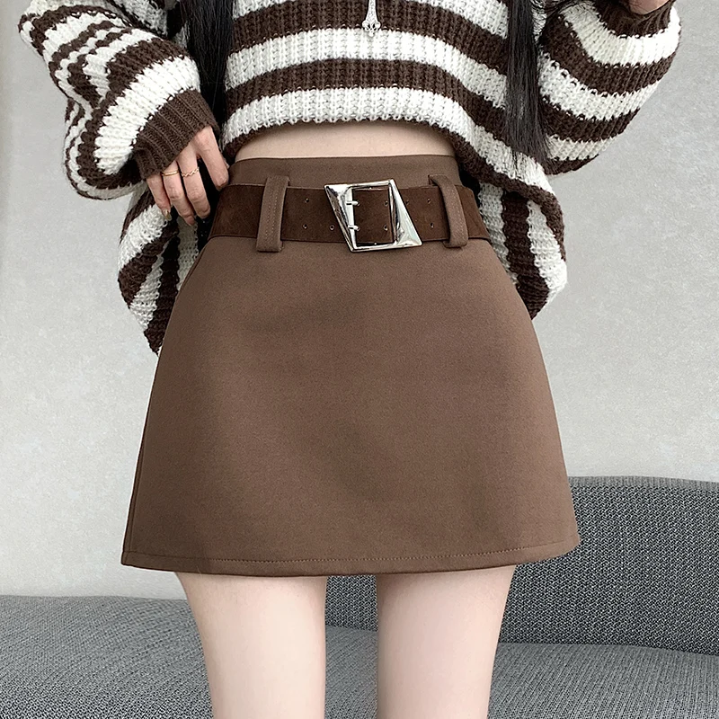 

Винтажная женская мини-юбка трапециевидной формы с высокой талией и поясом, зима в стиле ретро 202, новый дизайн, тонкие юбки-карандаш для женщин