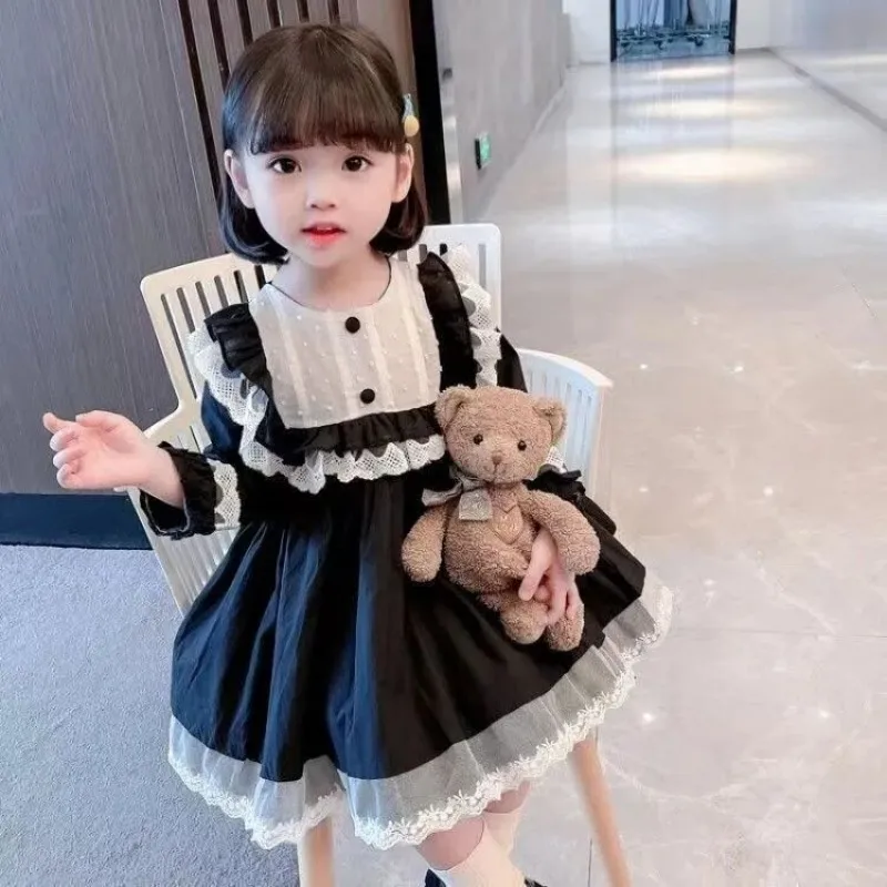 Baby girl dress Spring and Autumn new style children's long sleeved lace lace dress Christmas stylish princess dress