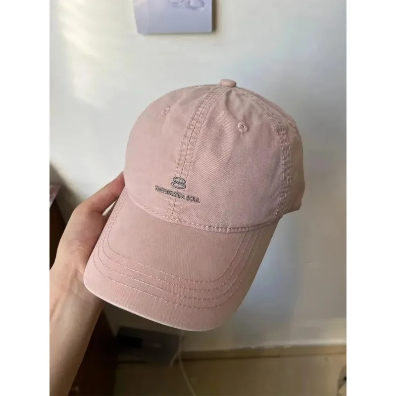 AmericanStreet Style Small Letter Embroidery Baseball Cap Unisex Washed Pure Cotton Soft Top Sunshade Cap Versatile Duckbill Hat