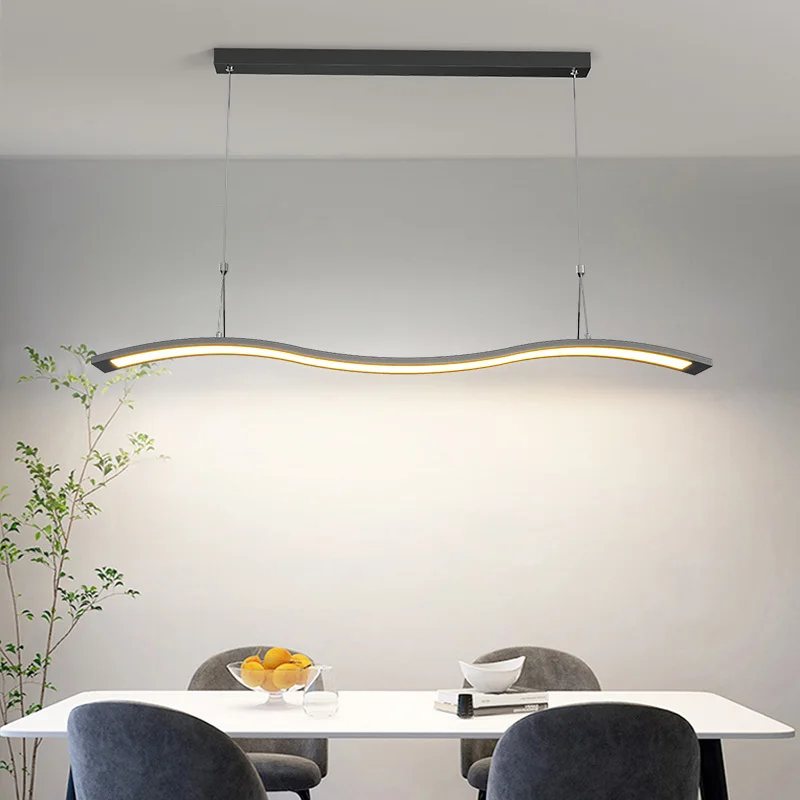 Simples Lustres LED modernos para sala de jantar, Ilha Long Hanging Lamp, Iluminação interior para restaurante bar e escritório, Iluminação para cozinha