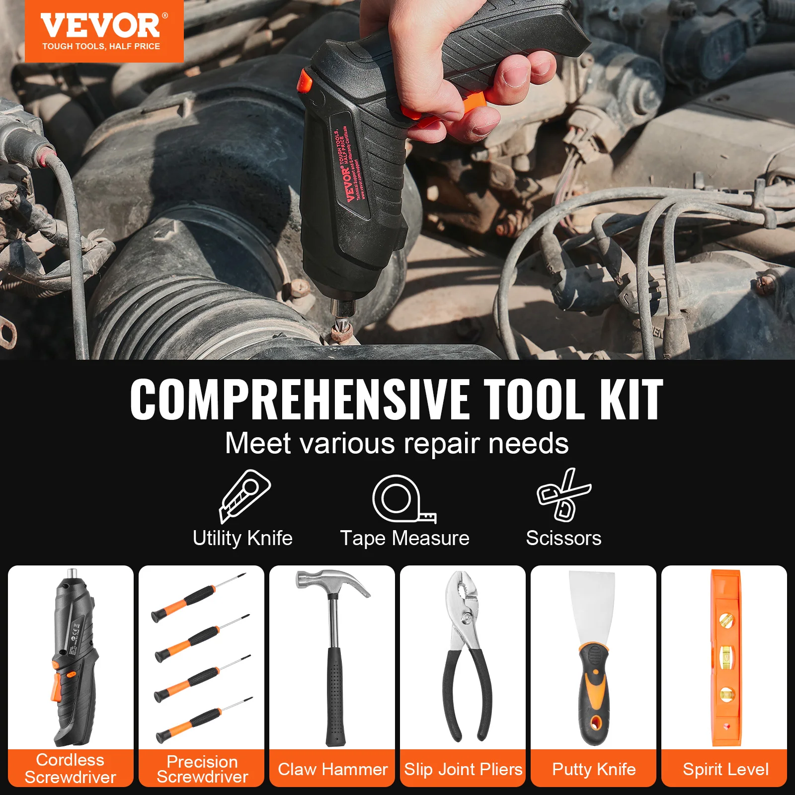 VEVOR Tool Kit 96/146 PCs General Hand Tool Set High-Quality Steel  for Home Maintenance DIY Projects and Automotive Repair