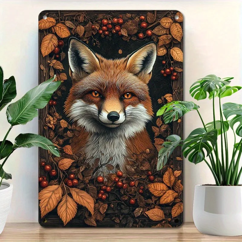 

Decorative Aluminum Plaque: Exquisite Fox Artwork with Detailed Fur and Seasonal Elements, Perfect for Interior Wall Decoration