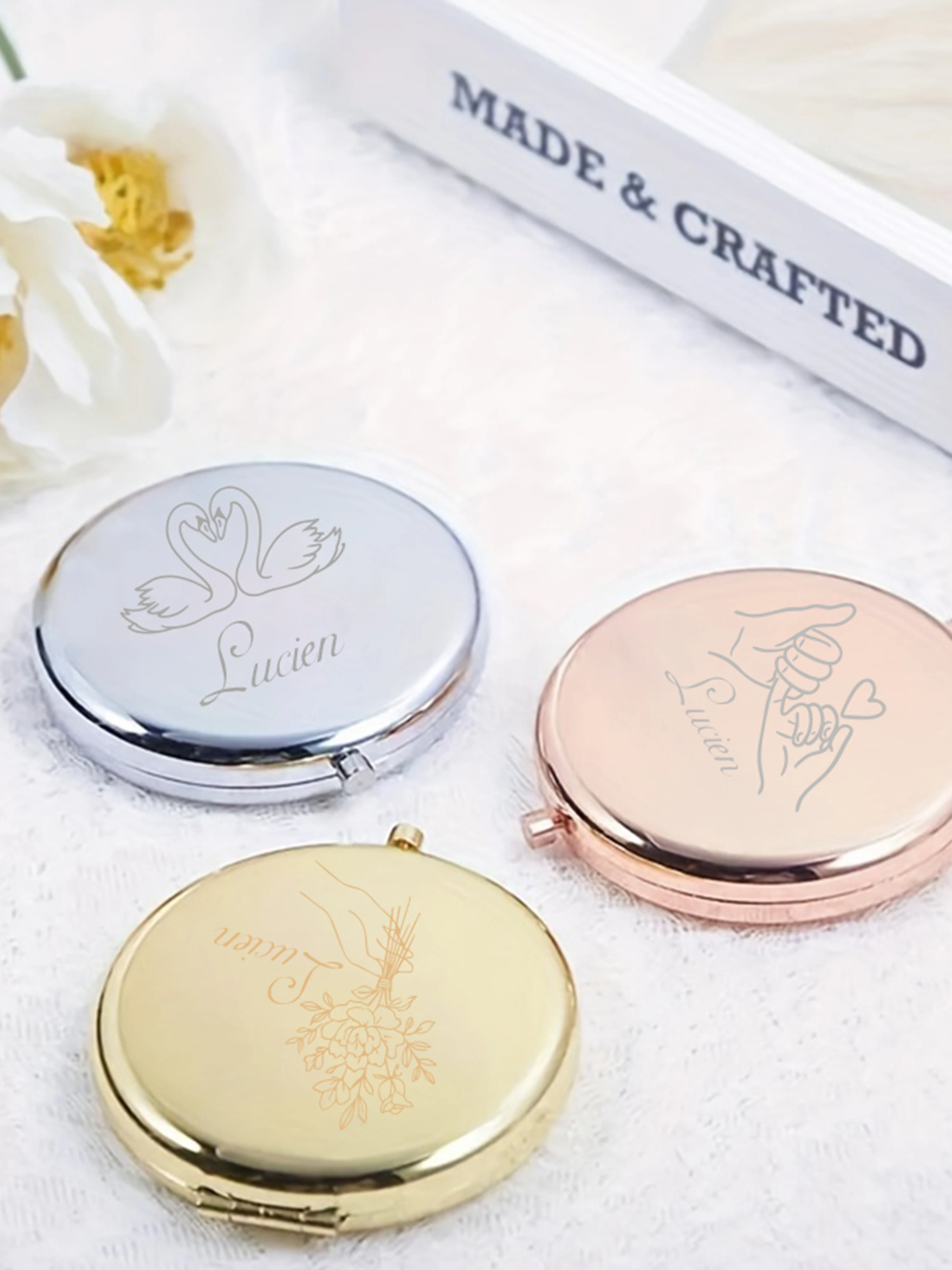 1pc Cartoon Loving Customized Text Pocket Mirror Makeup Mirror Round Circle Mirror Gift for Her