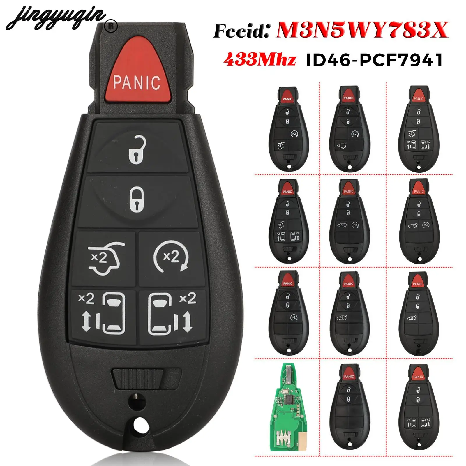 jingyuqin M3N5WY783X 433Mhz pcf7941 For Chrysler Town & Country Fit Jeep Grand Cherokee Dodge Magnum Durango Reomte Key IYZ-C01C