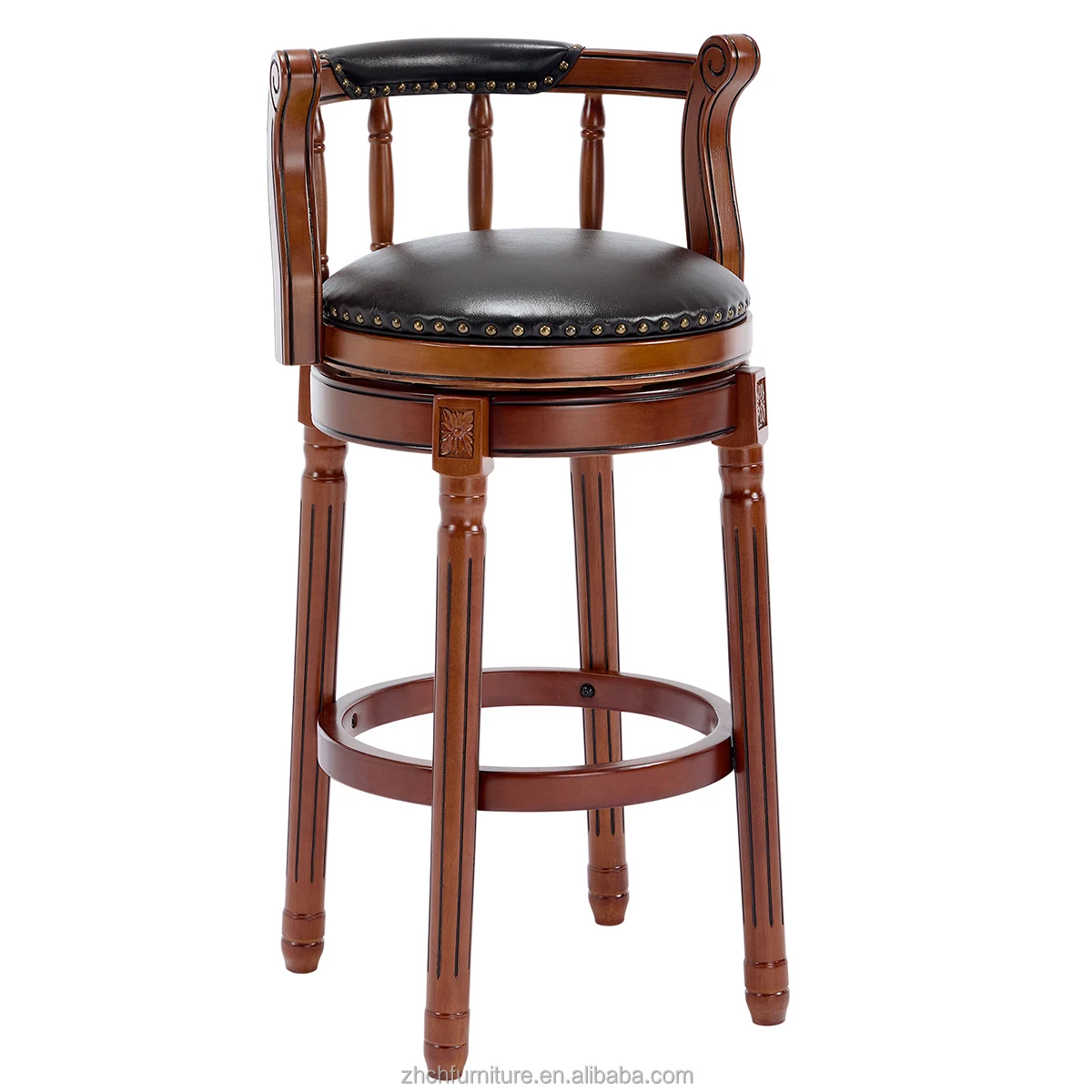 

@#Cow Top Leather Wooden Bar Stools Solid Wood Leather 360 Degree Rotating Thickened Hardware Turntable Optional Seat High bar