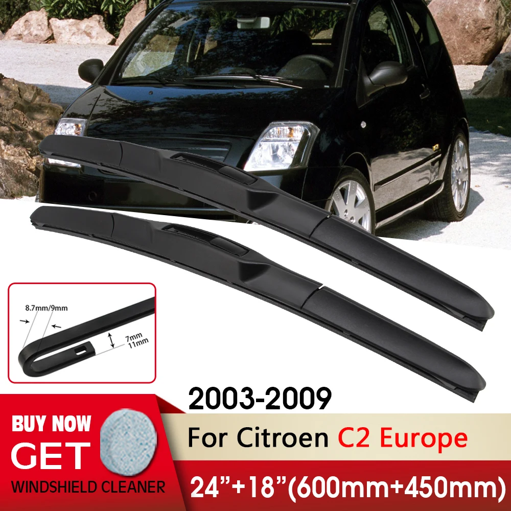 

Car Wiper RHD & LHD Front Wiper Blade 24"+18" For Citroen C2 Europe 2003-2009 Fit U Hook Arm Windshield Windscreen Front Window