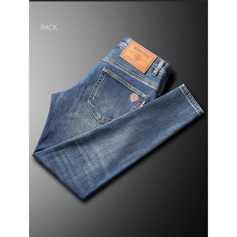 

Высококачественные синие джинсы, мужские осенне-зимние эластичные облегающие маленькие прямые брюки, модные брюки