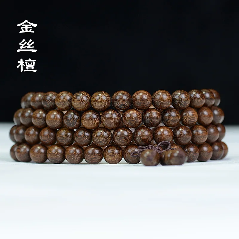 

Silk sandalwood bracelet string along the grain old material Buddhist beads wooden literary play men and women jewelry rosary