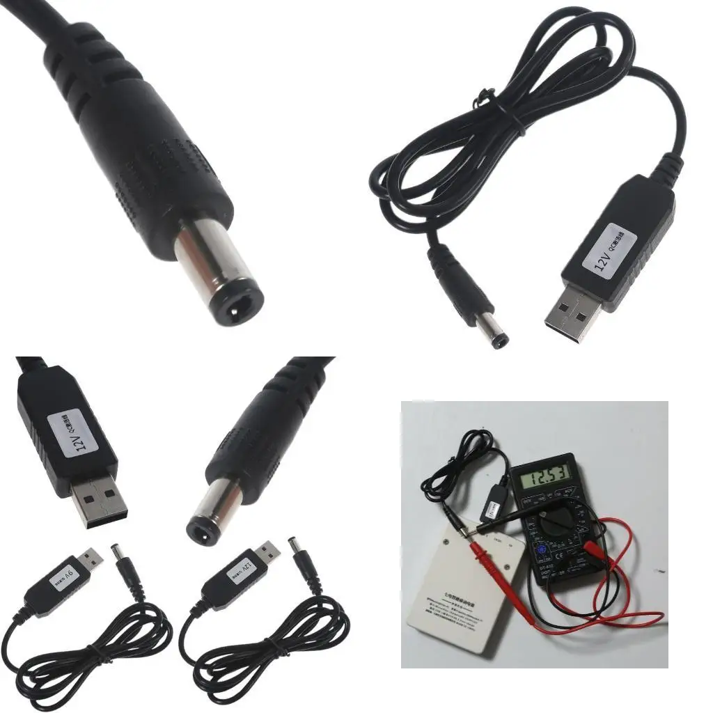 QC3.0 USB to 12V 9V 5.5x2.1mm Step Up Cable for Car Air Purifier Light for Cat Power Boost Line Good Compatibility Durab