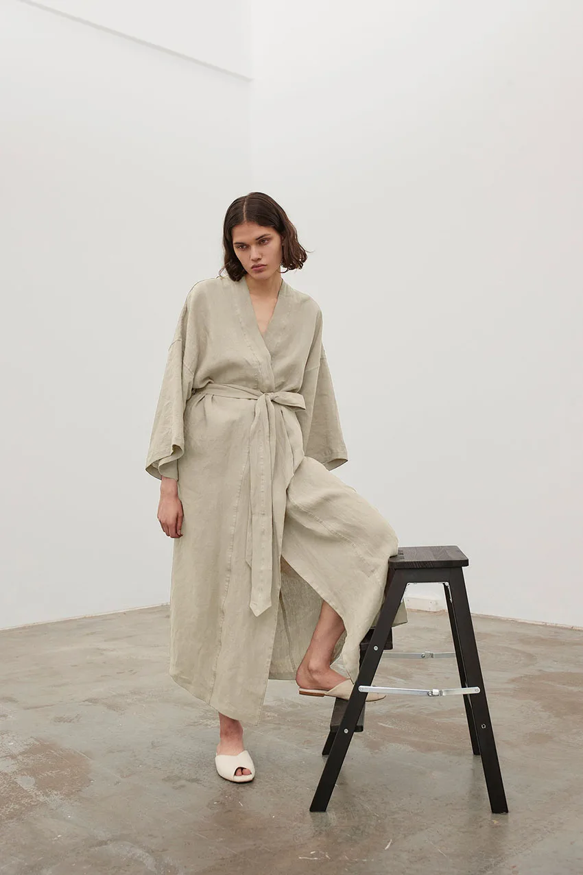 Cotton Brown Long-Sleeved Women\'s Night-Robe Simple Solid Cardigan Hotel Bathrobe Belt Nightgown Sexy Home Pajamas 2023 Autumn