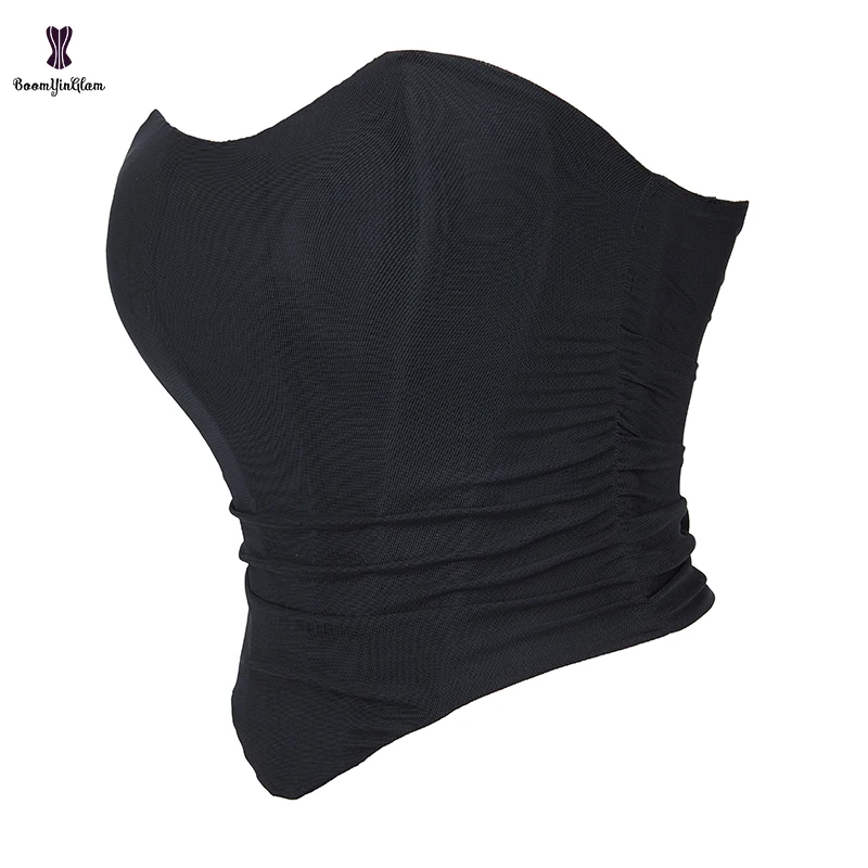 Plus Size S-xxxl Backless Body Shapewear Mesh Hourglass Bustier Lace Up Boned Ruched Hem Crop Top Strapless Corset For Women