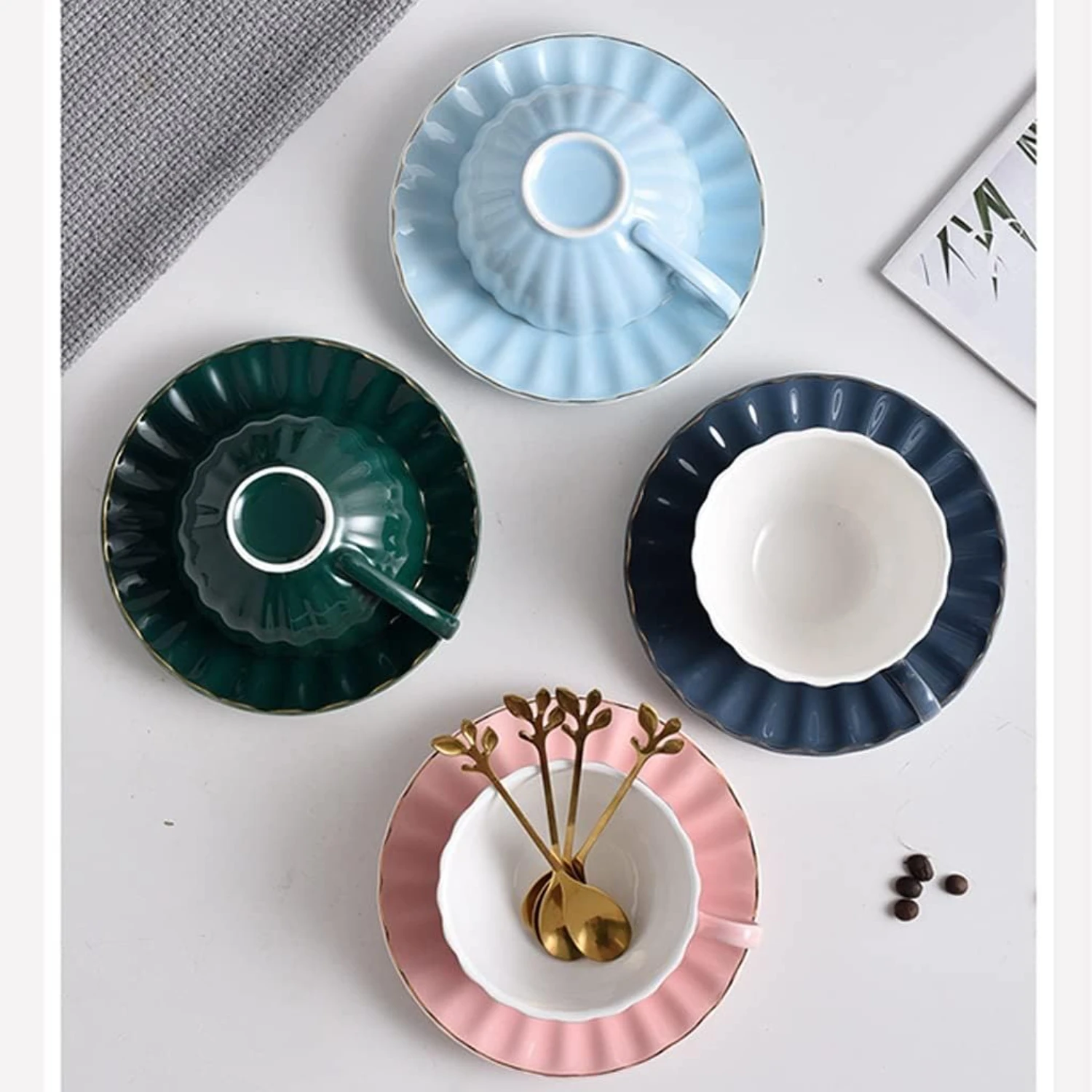 

our tabletop. Perfect for everyday use or special occasions, this set of six porcelain cups and saucers features a stunning matt
