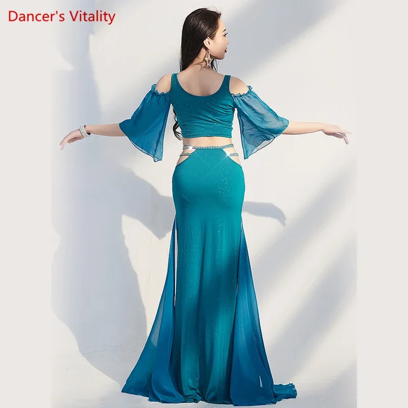 Belly Dance Performance Clothes for Women Half Sleeves Top+long Skirt 2pcs Suit Female Beginner\'s Oriental Dance Practice Outfit