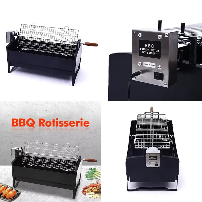 for 12V Automatic Stainless Steel Motorised Rotisserie Cypriot Rotating Charcoal Grill for Outdoor Camping Barbecue Grill
