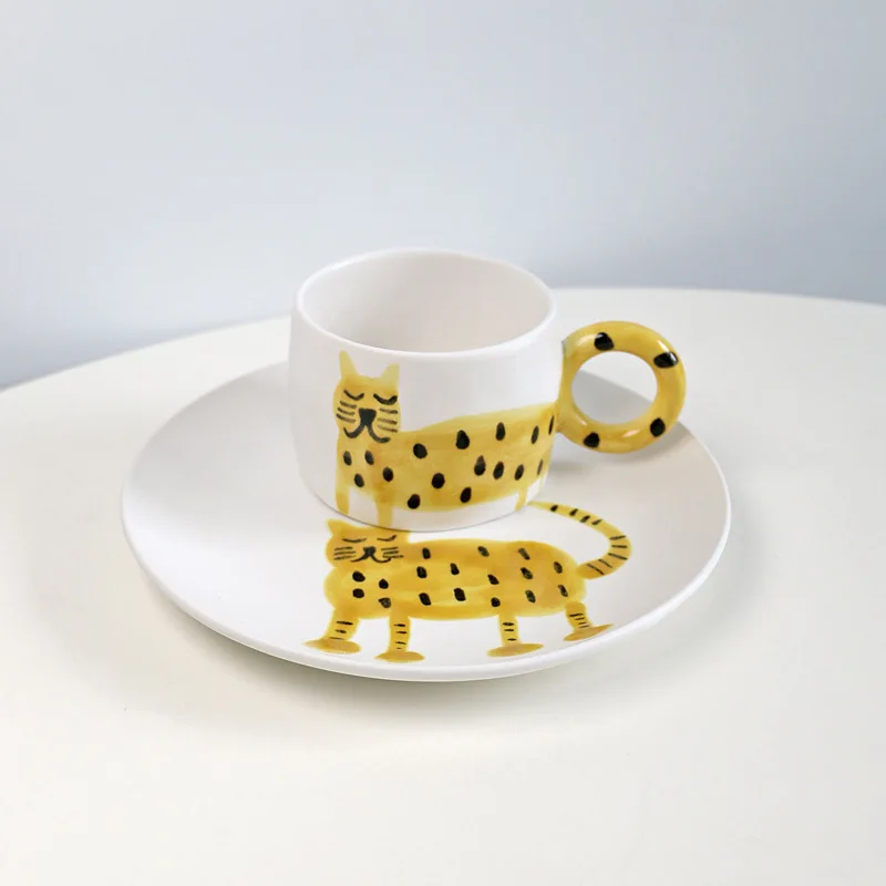 Tasse en céramique chat peint à la main pour enfants, tasse mignonne, simple, créative, maison, cuisine, eau potable, petit déjeuner, tasses, café, standardisation