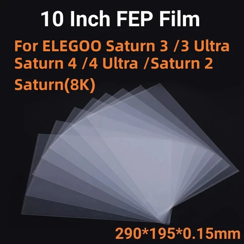 5 Películas FEP de 10 Pulgadas 290x195x0.15mm Para Impresoras 3D de Resina UV ELEGOO Saturn 3 Series Saturn 4 Series Saturn 2 Películas de Liberación FEP