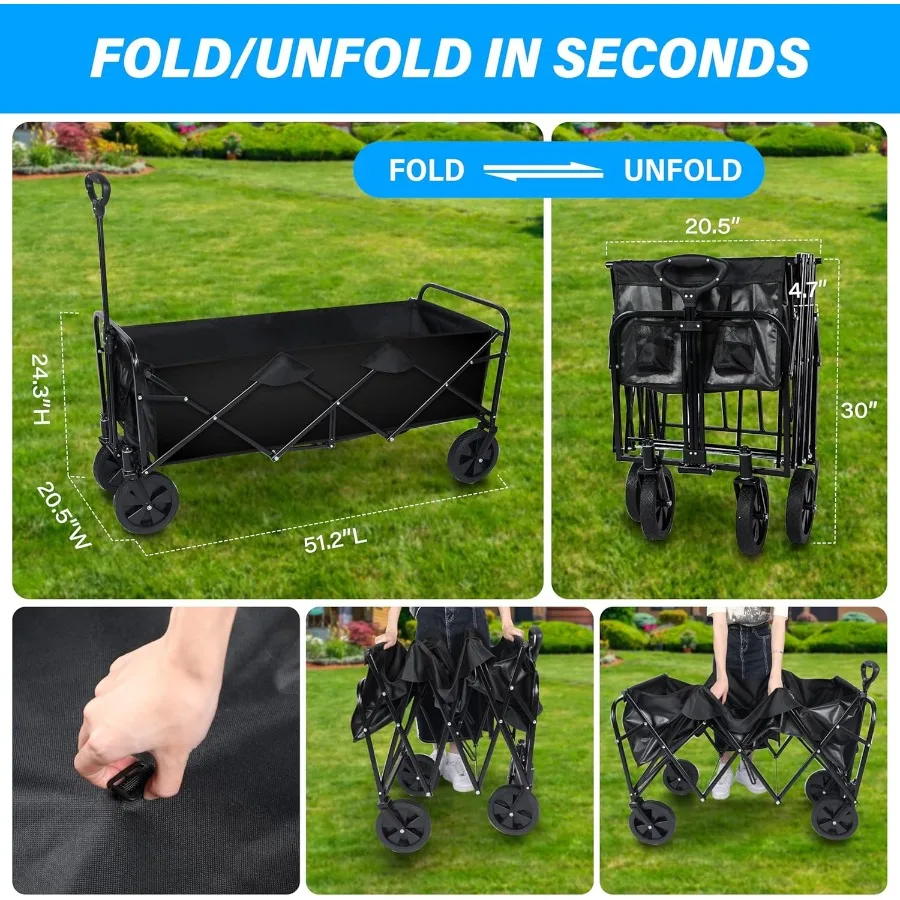 عربة يدوية محمولة قابلة للطي شديدة التحمل مع مظلة قابلة للإزالة بعجلات مقاس 8 بوصات ومقابض قابلة للتعديل وقماش مزدوج لنزهة التسوق