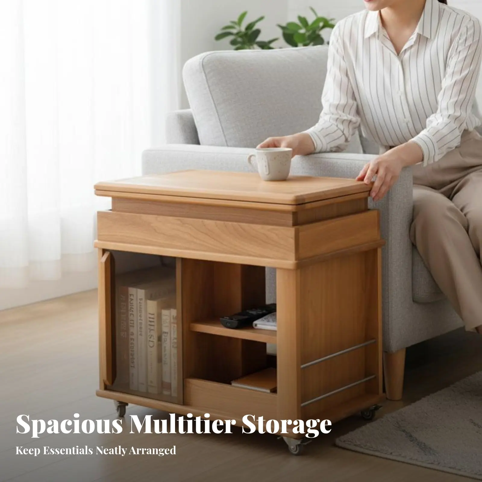 

Adjustable C-Table Space Saving Living Room Furniture Multi-Functional with casters for Seniors, Remote Workers, Small Apartment