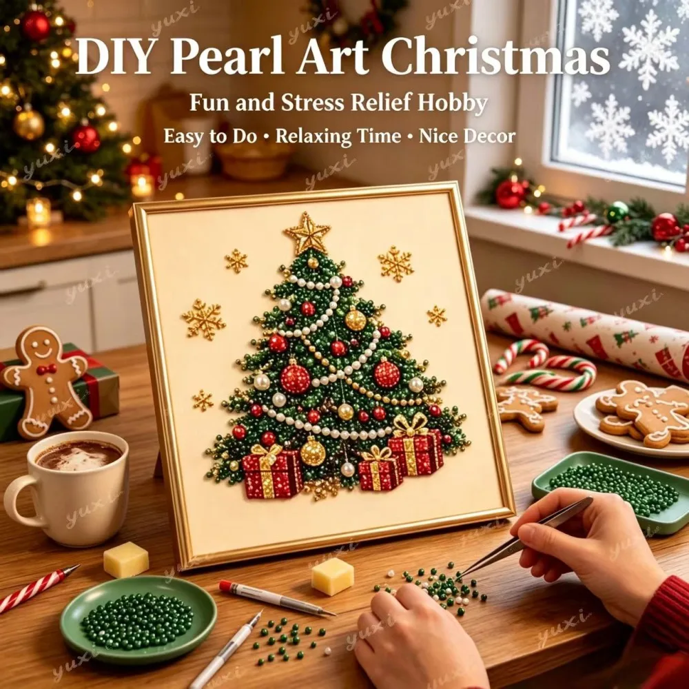 Christmas 5D Pearl Diamond Painting DIY Kit, Snowman Santa Claus Art, Holiday Gift Craft Set Full Drill Home Decor