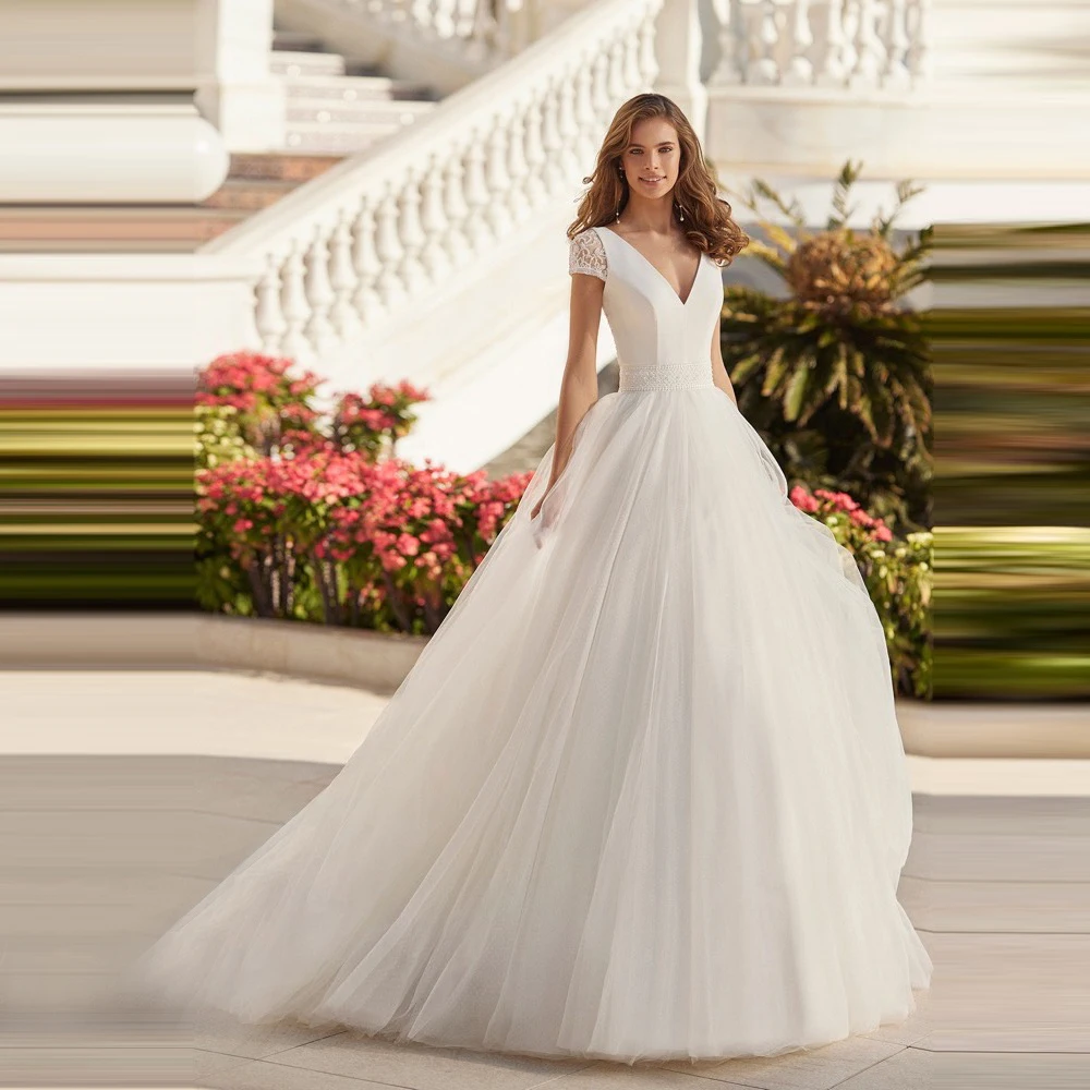 

2025 V-Neck A-Line Women Wedding Dresses Vintage Sleeveless Tulle Bridal Gowns Engagement Banquet Vestidos De Novias Customized