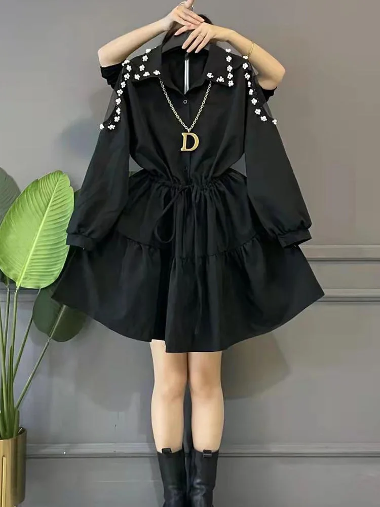 

Большие размеры, весенне-осенняя женская юбка трапециевидной формы с воротником для похудения и талии, модная корейская юбка трапециевидной формы с высокой талией