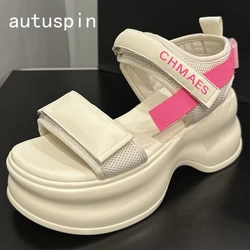 Autuspin wysokie grube sandały na platformie dla kobiet moda letnia damska wypoczynek na świeżym powietrzu rzym 8cm buty na koturnie kobieta rozmiar 33-39