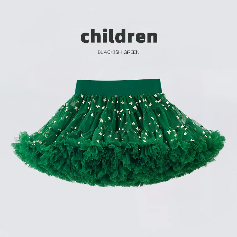 1-8Y Children's Fashion Tutu Skirts for Girls Christmas Clothing Princess Kids Baby Solid Color Rainbow Star Mesh Skirt