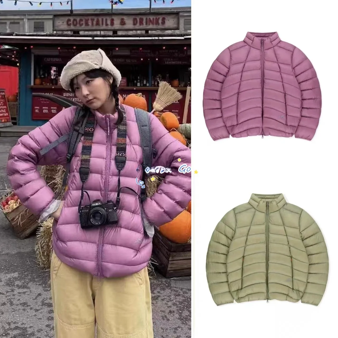 

Sunlove Lightweight Padded Jaet Women's Stand Collar Du down Outerwear Thin Warm Korean Sle Commute Faion