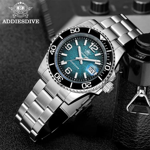 ADDIESDIVE 41mm reloj de buceo para hombre AD2513 200m impermeable 316L reloj de pulsera de cuarzo de acero inoxidable calendario BGW9 superluminoso