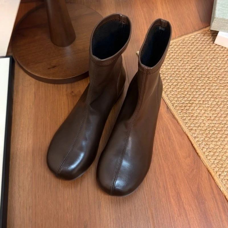 Minimalist Elastic Thin Short Boots for Women Spring and Autumn Large Size Inner Heightening Flat Shoes