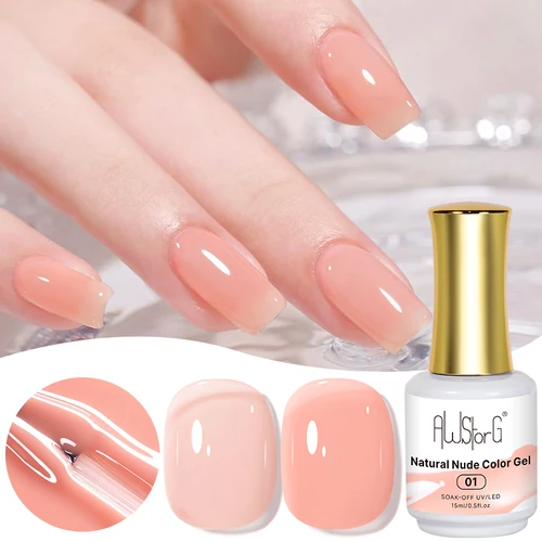 AWStorG 15ML Natural Color rosa desnudo arte de uñas hielo transparente Color desnudo esmalte de uñas semipermanente para manicura salón de casa DIY